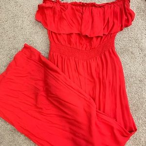 Forever 21 Red Strapless wide leg jumpsuit, size L
